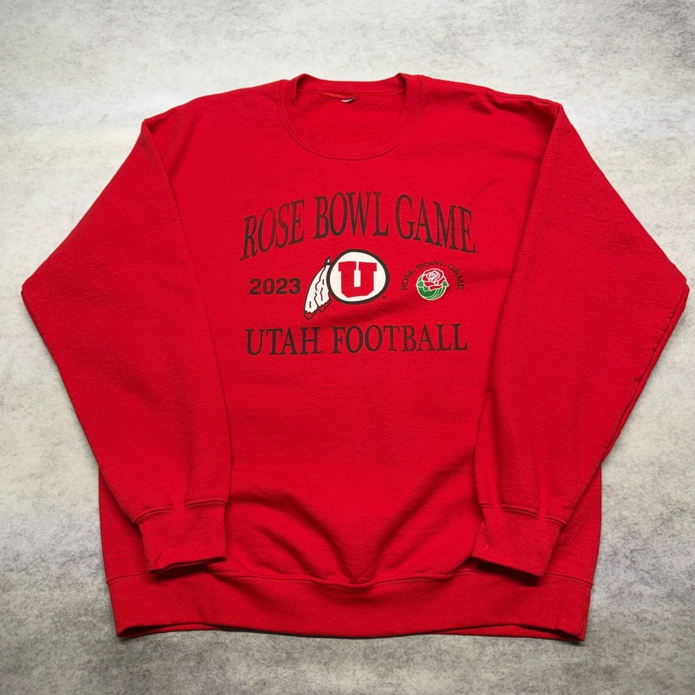 Utah Football 2023 Rose‎ Bowl Game NCAA Sweatshirt Red Mens Medium Boxy Crewneck